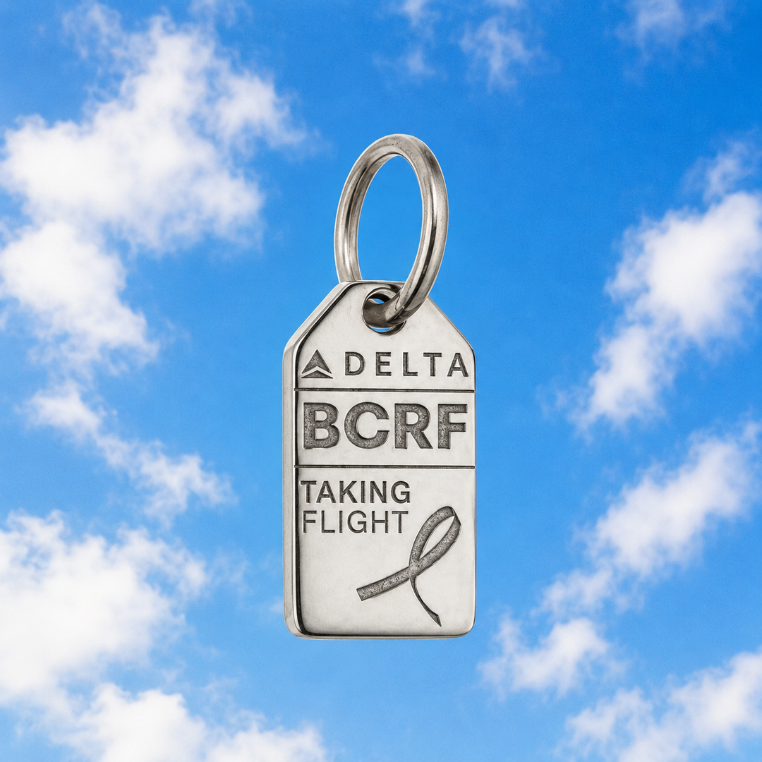 Jet Set Candy - BCRF Mini Tag Charm Necklace - Silver