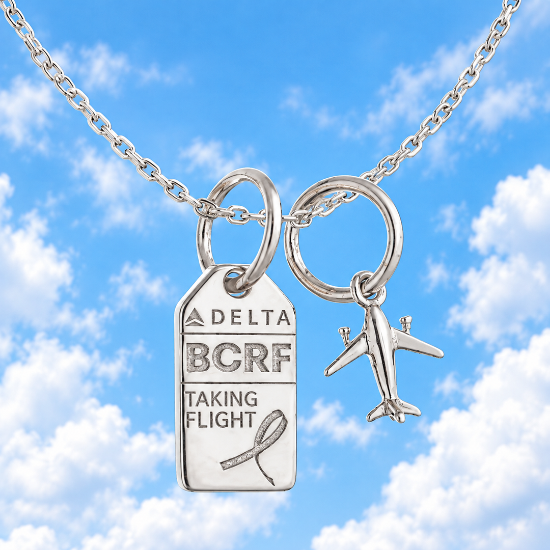 Jet Set Candy - BCRF Mini Tag Charm Necklace - Silver